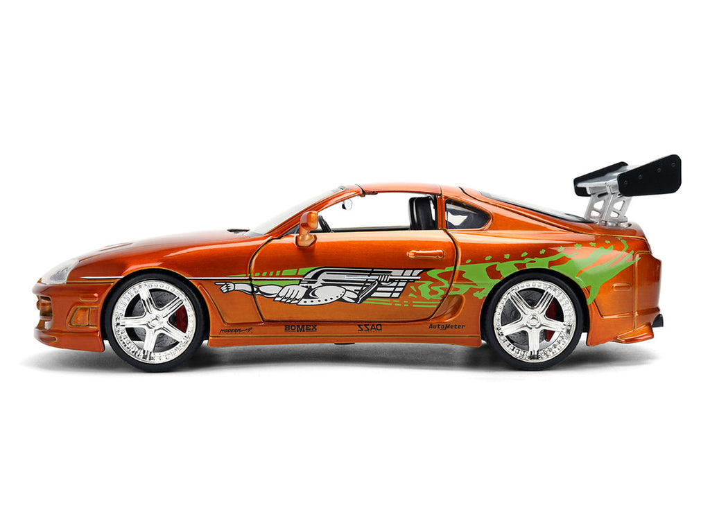 Brian's Toyota Supra Orange Color Brush Finish 25 Years of Fast & Furious Anniversary "The Fast and the Furious" (2001) Movie "Fast & Furious" Series 1/24 Diecast Model Car by Jada-2