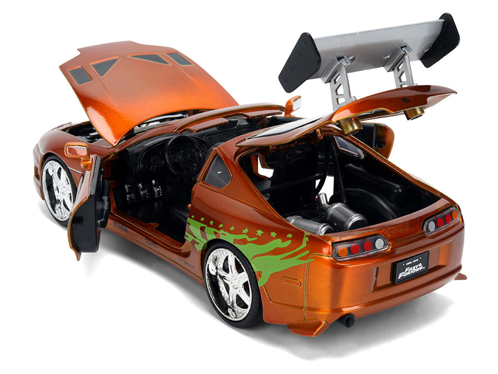 Brian's Toyota Supra Orange Color Brush Finish 25 Years of Fast & Furious Anniversary "The Fast and the Furious" (2001) Movie "Fast & Furious" Series 1/24 Diecast Model Car by Jada-4