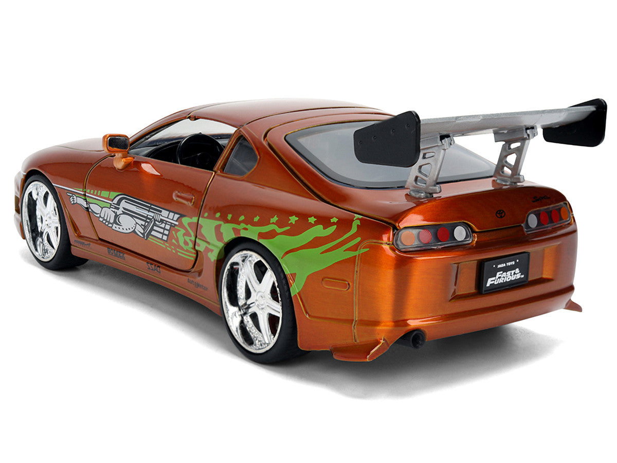 Brian's Toyota Supra Orange Color Brush Finish 25 Years of Fast & Furious Anniversary "The Fast and the Furious" (2001) Movie "Fast & Furious" Series 1/24 Diecast Model Car by Jada-3