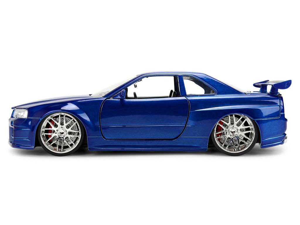 Brian's Nissan Skyline GT-R (R34) RHD (Right Hand Drive) Blue Color Brush Finish 25 Years of Fast & Furious Anniversary "2 Fast 2 Furious" (2003) Movie "Fast & Furious" 1/24 Diecast Model Car by Jada-2