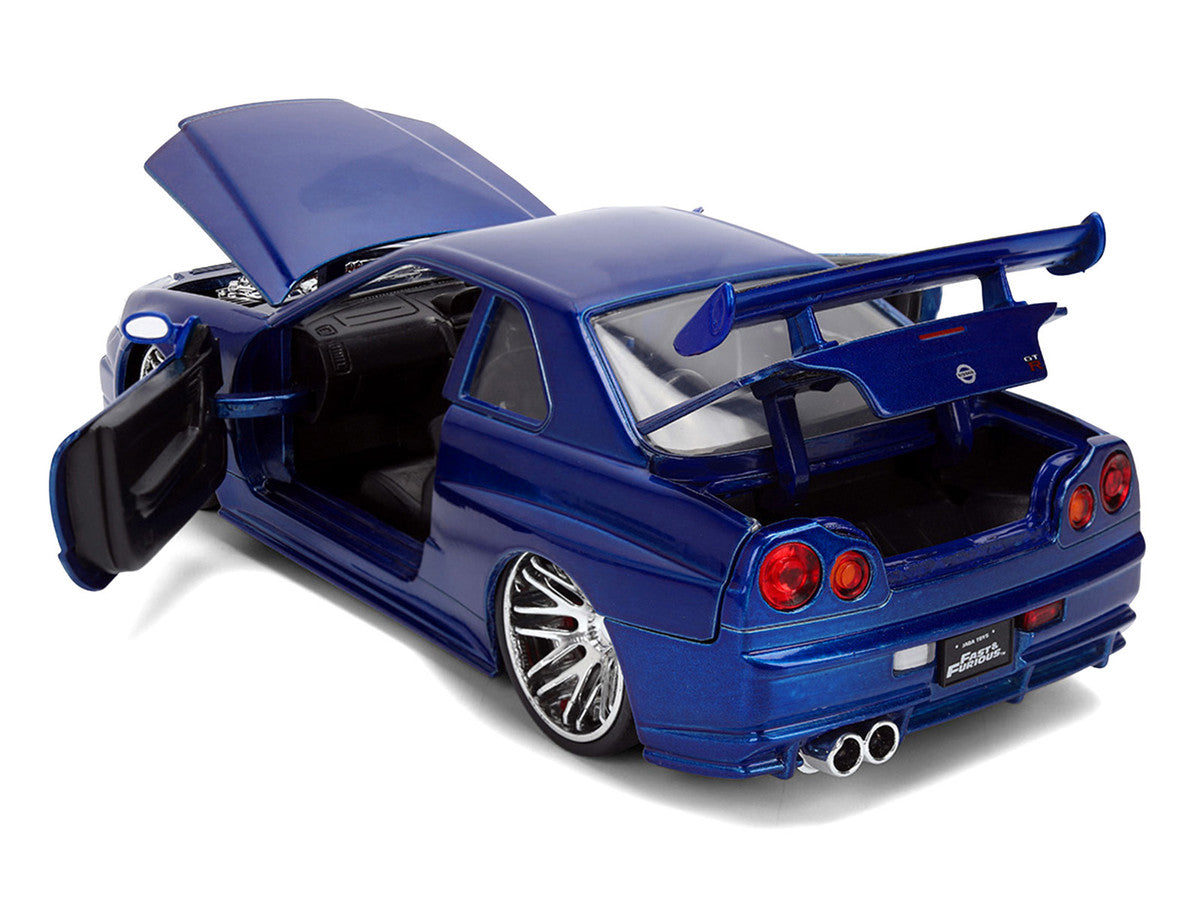 Brian's Nissan Skyline GT-R (R34) RHD (Right Hand Drive) Blue Color Brush Finish 25 Years of Fast & Furious Anniversary "2 Fast 2 Furious" (2003) Movie "Fast & Furious" 1/24 Diecast Model Car by Jada-3