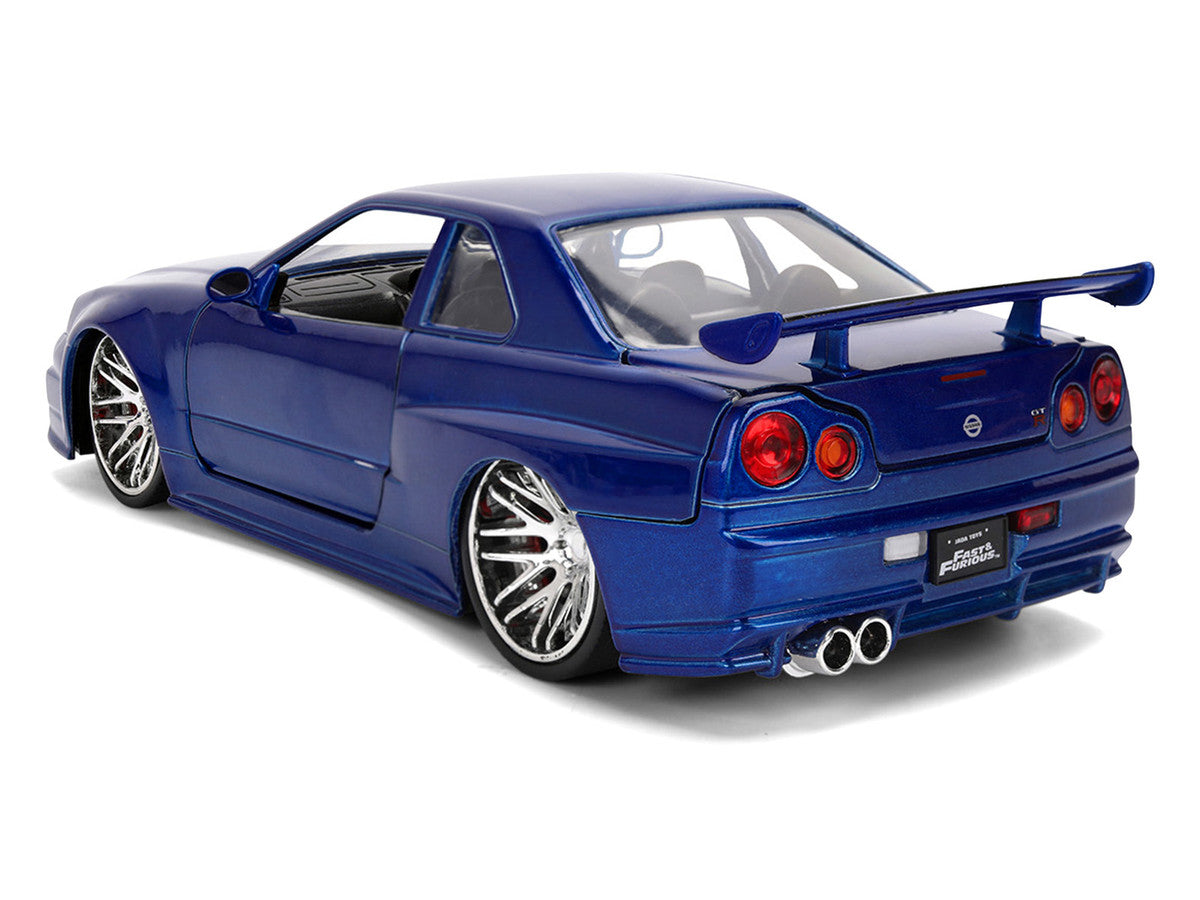 Brian's Nissan Skyline GT-R (R34) RHD (Right Hand Drive) Blue Color Brush Finish 25 Years of Fast & Furious Anniversary "2 Fast 2 Furious" (2003) Movie "Fast & Furious" 1/24 Diecast Model Car by Jada-4