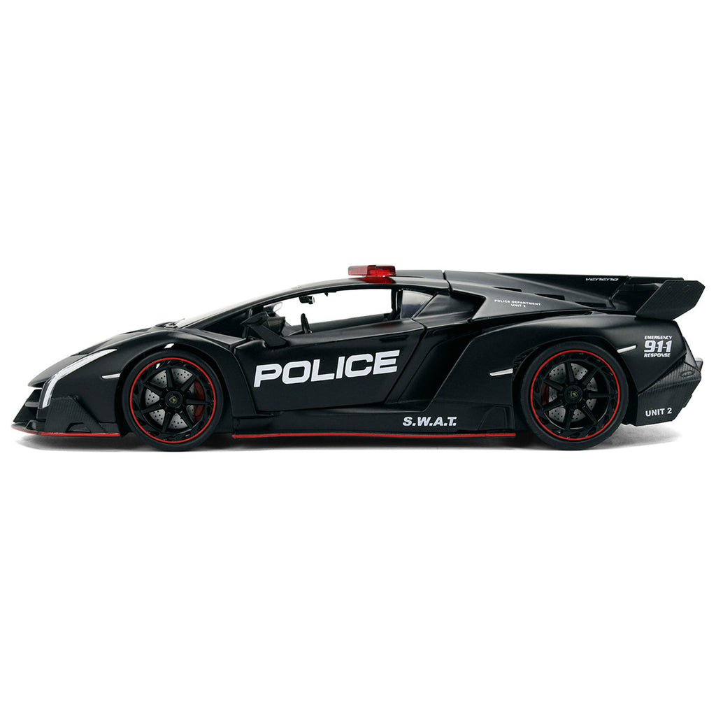 Lamborghini Veneno "Police" Matt Black "Hyper-Spec" Series 1/24 Diecast Model Car by Jada-2