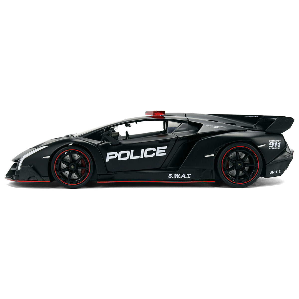 Lamborghini Veneno "Police" Matt Black "Hyper-Spec" Series 1/24 Diecast Model Car by Jada-2