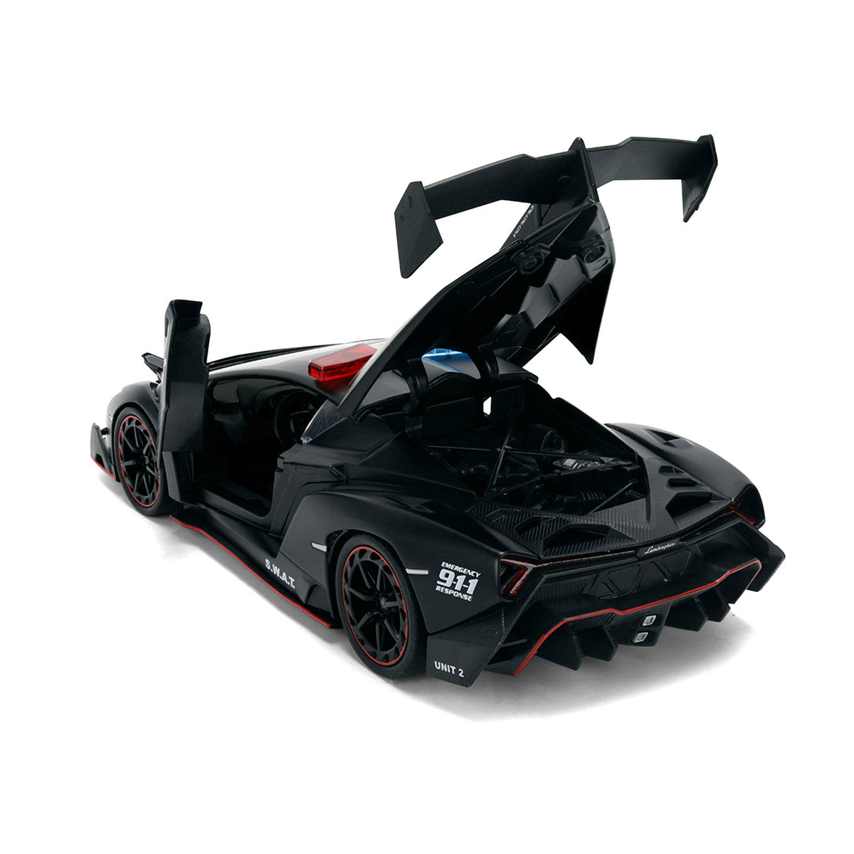 Lamborghini Veneno "Police" Matt Black "Hyper-Spec" Series 1/24 Diecast Model Car by Jada-3