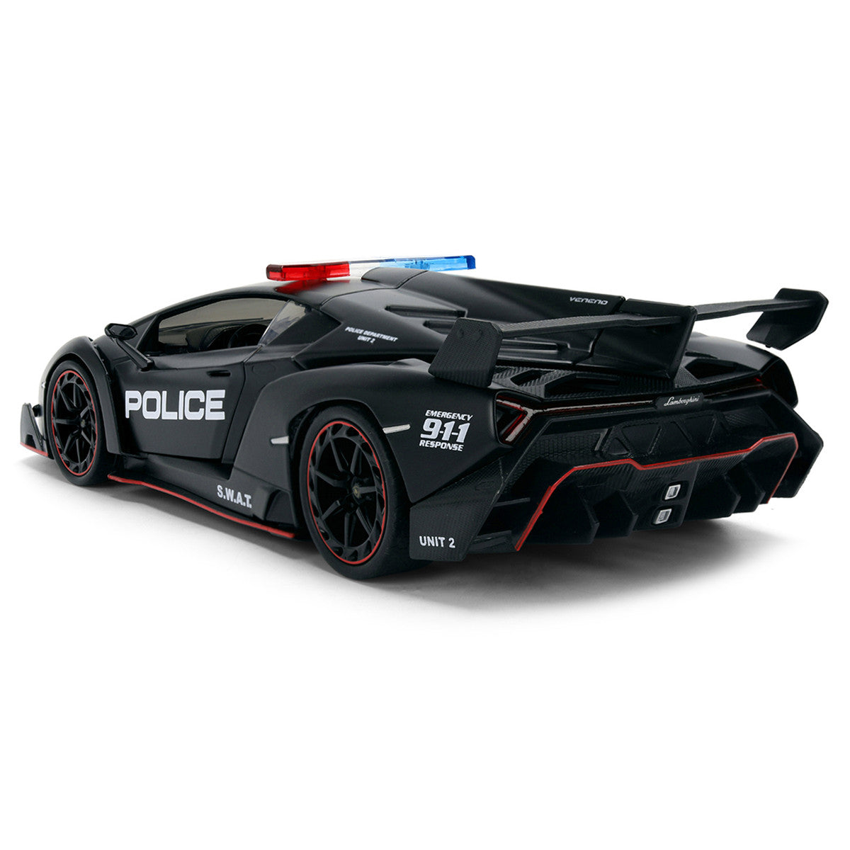 Lamborghini Veneno "Police" Matt Black "Hyper-Spec" Series 1/24 Diecast Model Car by Jada-4