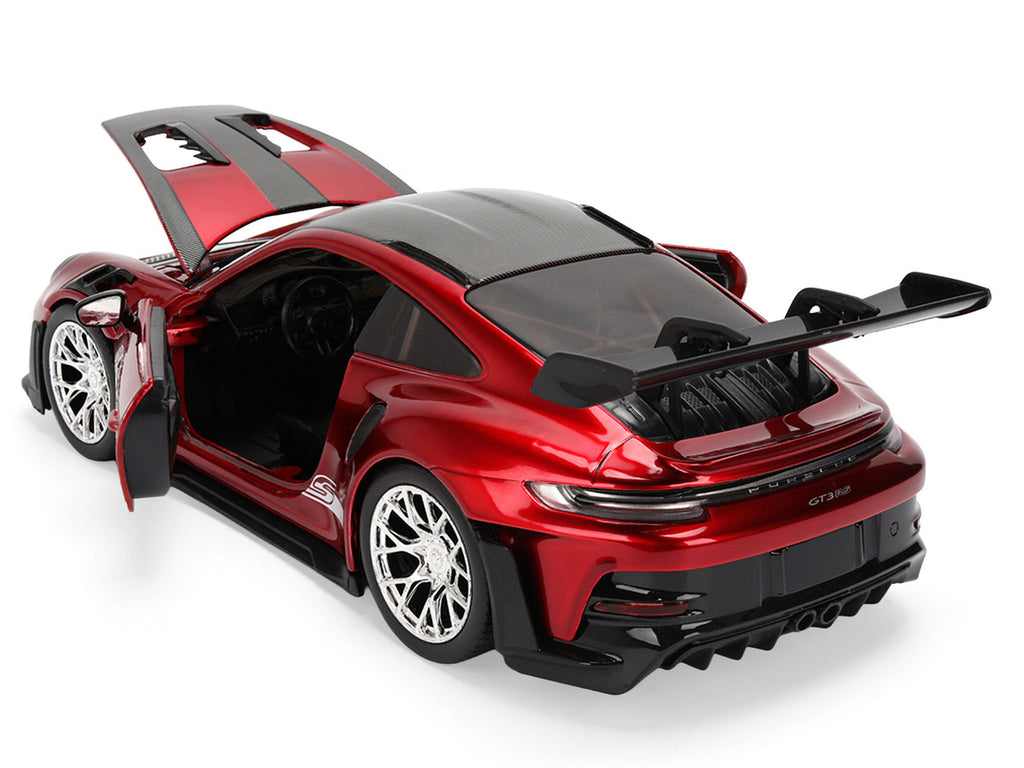 Porsche 911 (992) GT3 RS Red Chrome with Carbon Top and Hood Stripes "Hyper-Spec" Series 1/24 Diecast Model Car by Jada-2