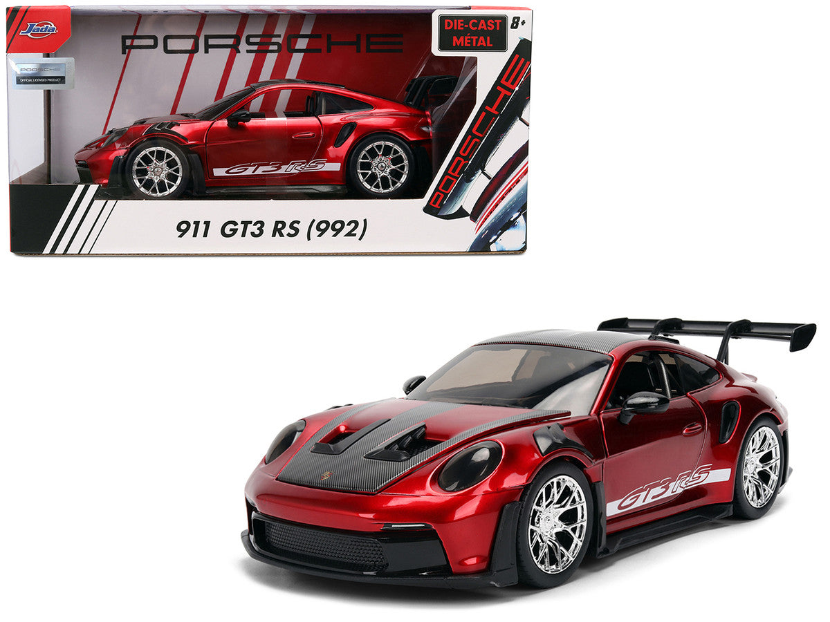 Porsche 911 (992) GT3 RS Red Chrome with Carbon Top and Hood Stripes "Hyper-Spec" Series 1/24 Diecast Model Car by Jada-4