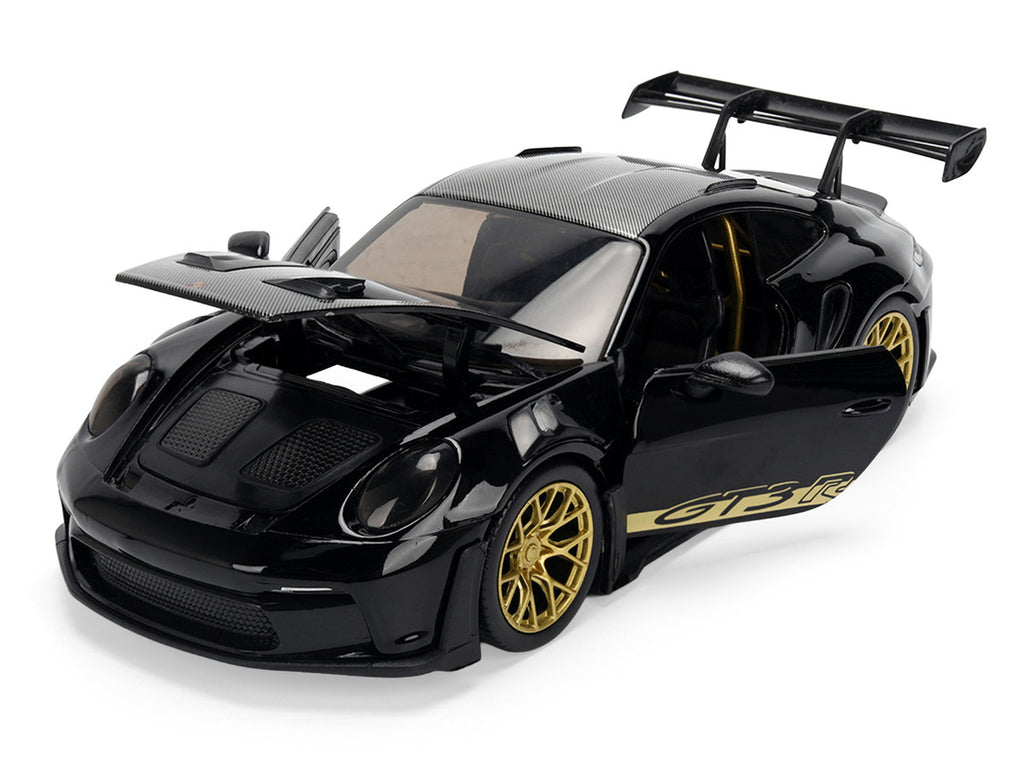 Porsche 911 (992) GT3 RS Black with Carbon Top and Hood Stripes and Gold Wheels "Hyper-Spec" 1/24 Diecast Model Car by Jada-2