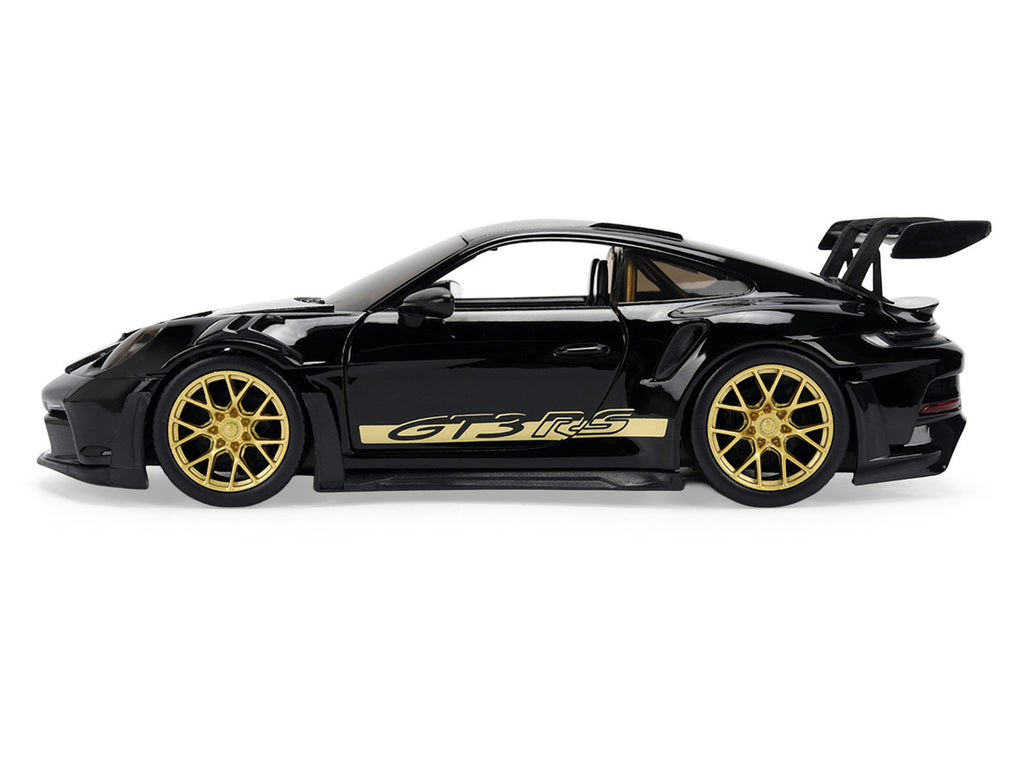 Porsche 911 (992) GT3 RS Black with Carbon Top and Hood Stripes and Gold Wheels "Hyper-Spec" 1/24 Diecast Model Car by Jada-0
