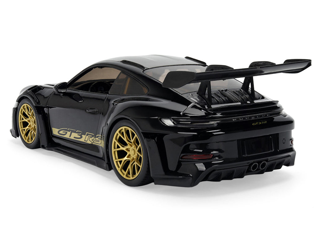Porsche 911 (992) GT3 RS Black with Carbon Top and Hood Stripes and Gold Wheels "Hyper-Spec" 1/24 Diecast Model Car by Jada-3