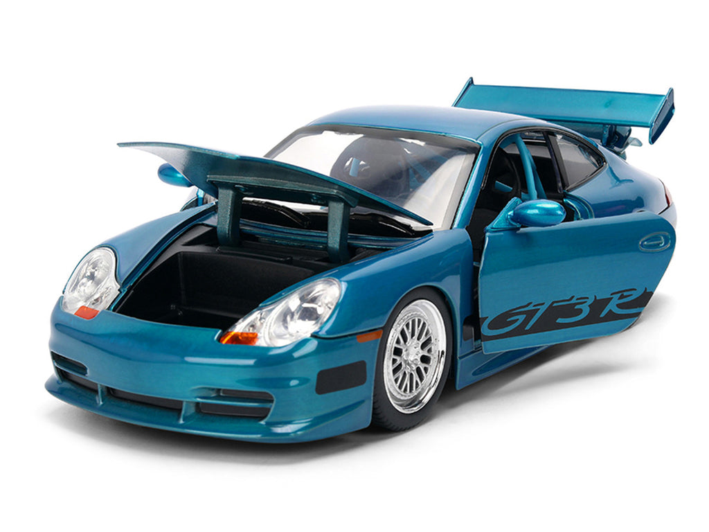 Porsche 911 GT3 RS (996) Blue Color Brush Finish "Fast Five" (2011) Movie "25 Years of Fast & Furious" Series 1/24 Diecast Model Car by Jada-1