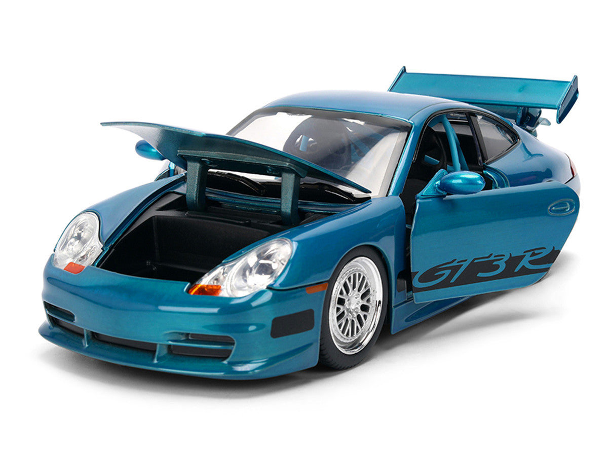 Porsche 911 GT3 RS (996) Blue Color Brush Finish "Fast Five" (2011) Movie "25 Years of Fast & Furious" Series 1/24 Diecast Model Car by Jada-1