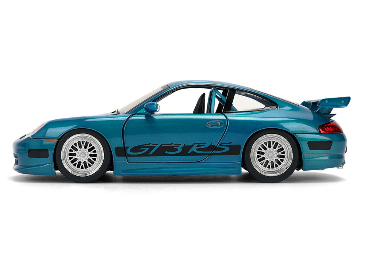 Porsche 911 GT3 RS (996) Blue Color Brush Finish "Fast Five" (2011) Movie "25 Years of Fast & Furious" Series 1/24 Diecast Model Car by Jada-2
