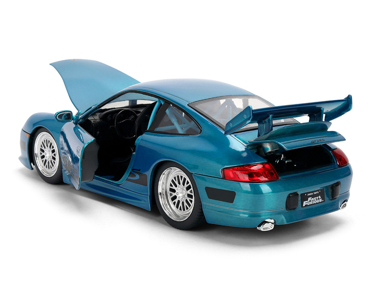 Porsche 911 GT3 RS (996) Blue Color Brush Finish "Fast Five" (2011) Movie "25 Years of Fast & Furious" Series 1/24 Diecast Model Car by Jada-3