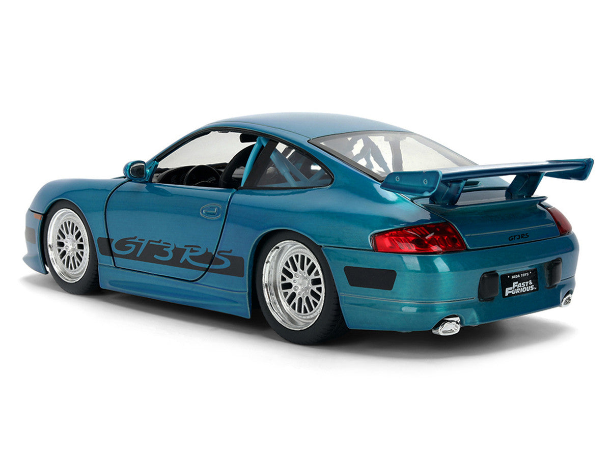 Porsche 911 GT3 RS (996) Blue Color Brush Finish "Fast Five" (2011) Movie "25 Years of Fast & Furious" Series 1/24 Diecast Model Car by Jada-4