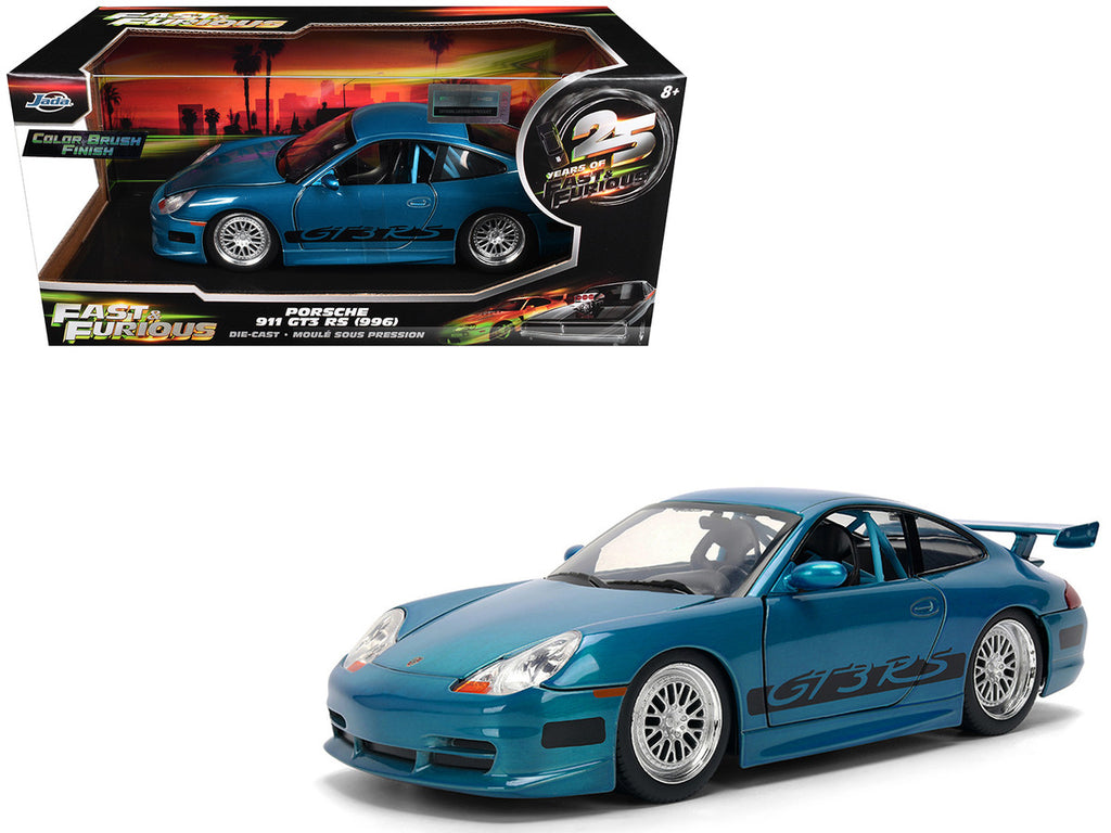 Porsche 911 GT3 RS (996) Blue Color Brush Finish "Fast Five" (2011) Movie "25 Years of Fast & Furious" Series 1/24 Diecast Model Car by Jada-0