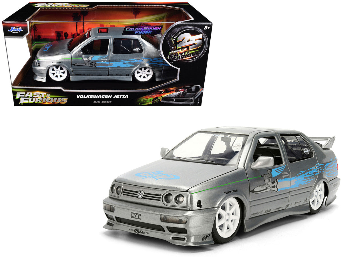 Volkswagen Jetta Raw Metal Color Brush Finish "The Fast and the Furious" (2001) Movie "25 Years of Fast & Furious" Series 1/24 Diecast Model Car by Jada-0