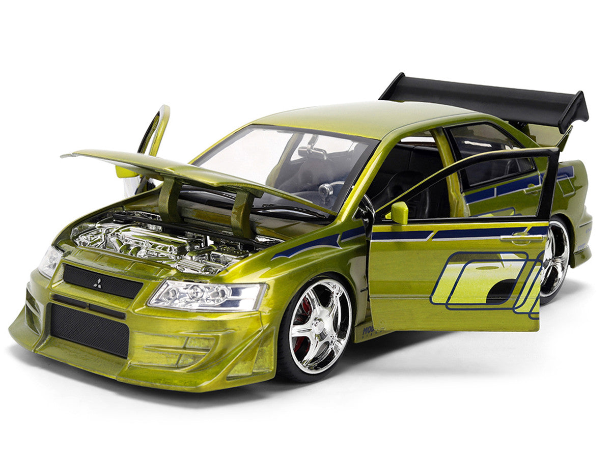 Brian's Mitsubishi Lancer Evolution VII Green Color Brush Finish "2 Fast 2 Furious" (2003) Movie "25 Years of Fast & Furious" Series1/24 Diecast Model Car by Jada-2