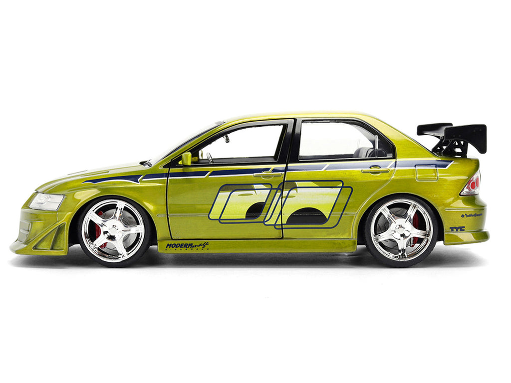 Brian's Mitsubishi Lancer Evolution VII Green Color Brush Finish "2 Fast 2 Furious" (2003) Movie "25 Years of Fast & Furious" Series1/24 Diecast Model Car by Jada-1