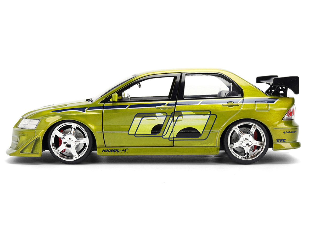 Brian's Mitsubishi Lancer Evolution VII Green Color Brush Finish "2 Fast 2 Furious" (2003) Movie "25 Years of Fast & Furious" Series1/24 Diecast Model Car by Jada-1