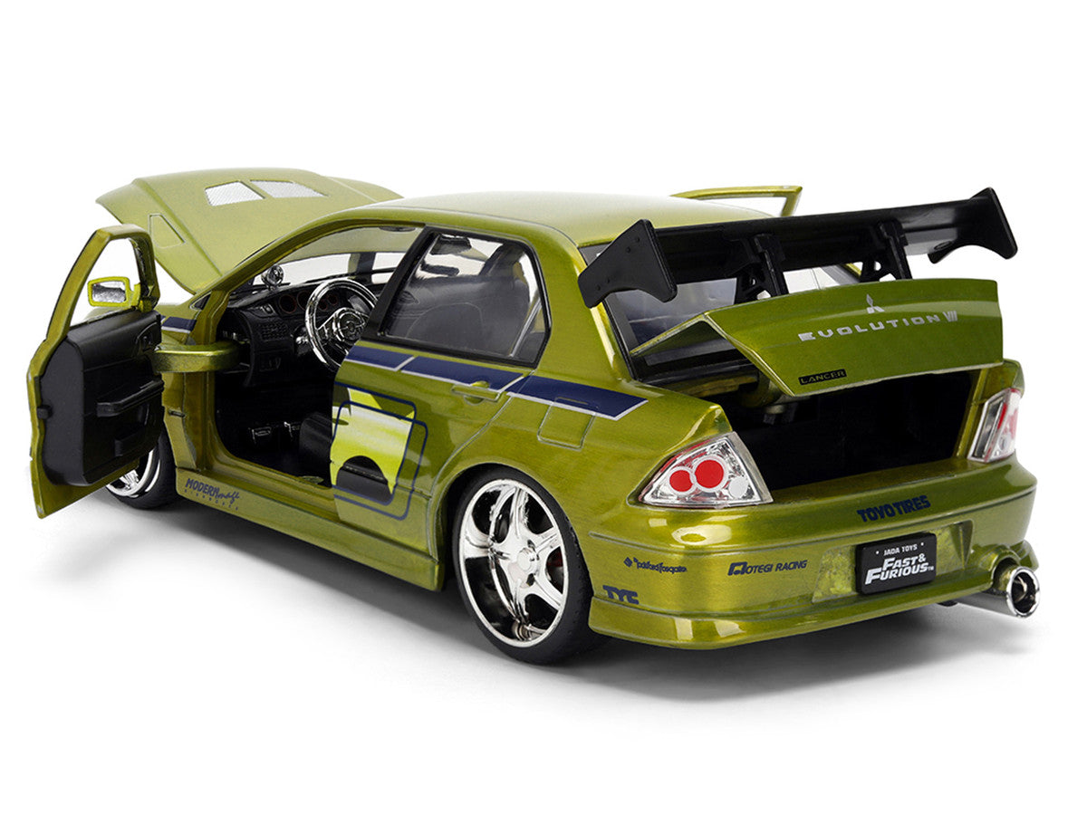 Brian's Mitsubishi Lancer Evolution VII Green Color Brush Finish "2 Fast 2 Furious" (2003) Movie "25 Years of Fast & Furious" Series1/24 Diecast Model Car by Jada-3