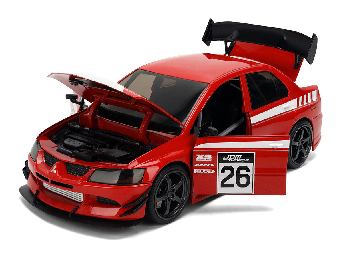 2006 Mitsubishi Lancer Evolution IX RHD (Right Hand Drive) #26 Red with White Graphics "JDM Tuners" Series 1/24 Diecast Model Car by Jada-3