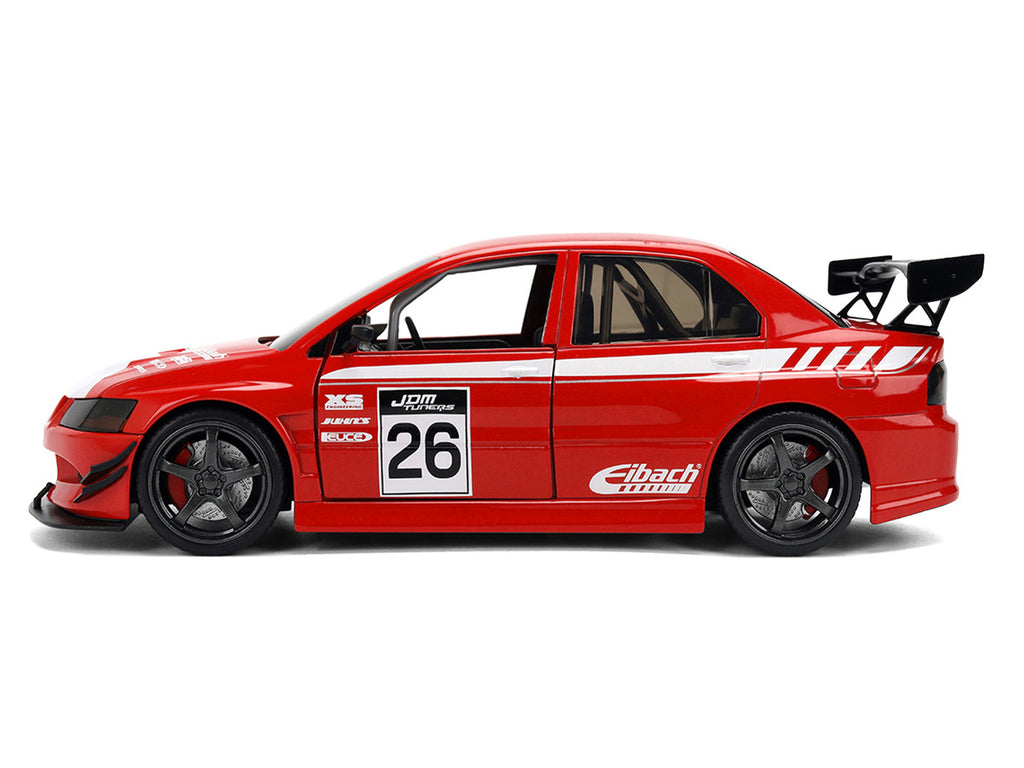 2006 Mitsubishi Lancer Evolution IX RHD (Right Hand Drive) #26 Red with White Graphics "JDM Tuners" Series 1/24 Diecast Model Car by Jada-1
