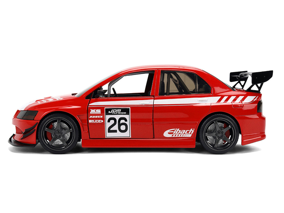 2006 Mitsubishi Lancer Evolution IX RHD (Right Hand Drive) #26 Red with White Graphics "JDM Tuners" Series 1/24 Diecast Model Car by Jada-1