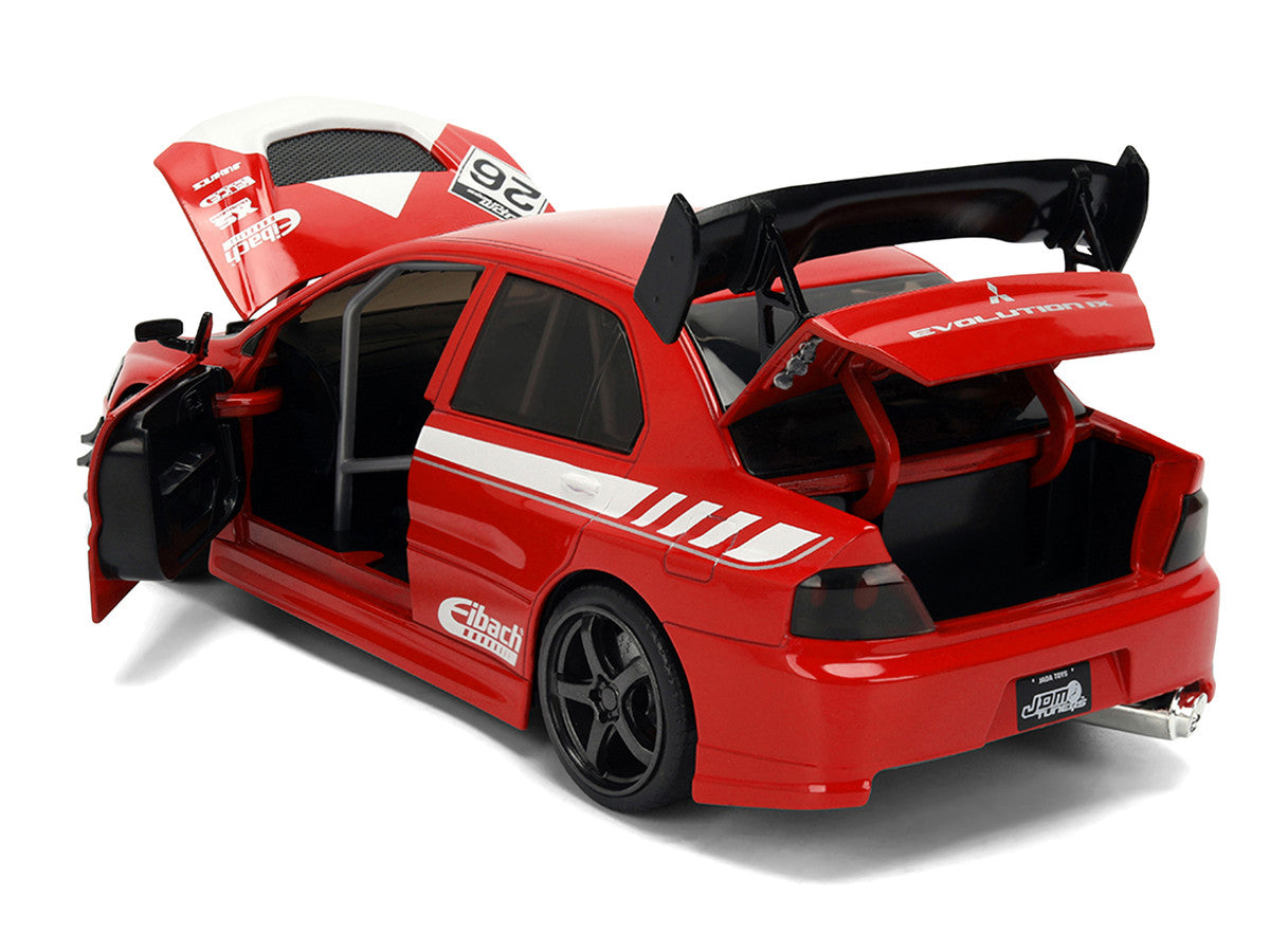 2006 Mitsubishi Lancer Evolution IX RHD (Right Hand Drive) #26 Red with White Graphics "JDM Tuners" Series 1/24 Diecast Model Car by Jada-2