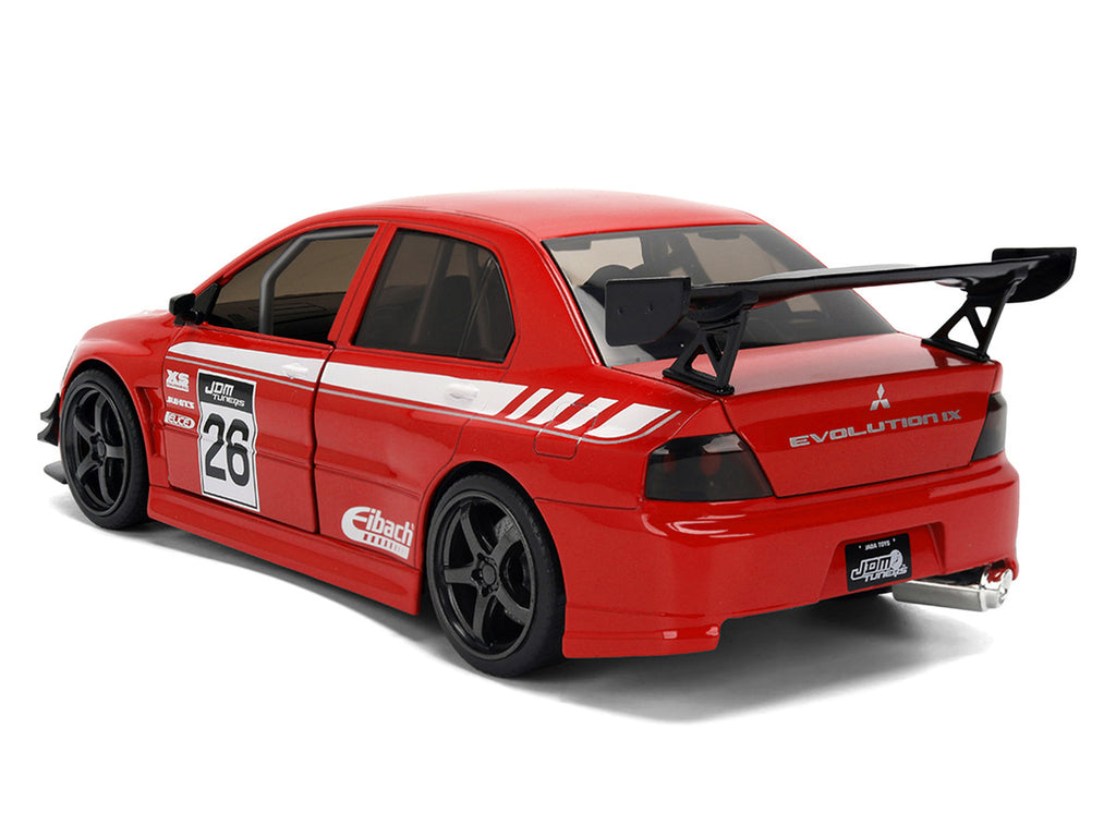 2006 Mitsubishi Lancer Evolution IX RHD (Right Hand Drive) #26 Red with White Graphics "JDM Tuners" Series 1/24 Diecast Model Car by Jada-0