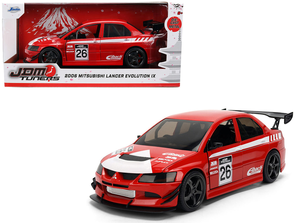 2006 Mitsubishi Lancer Evolution IX RHD (Right Hand Drive) #26 Red with White Graphics "JDM Tuners" Series 1/24 Diecast Model Car by Jada-4