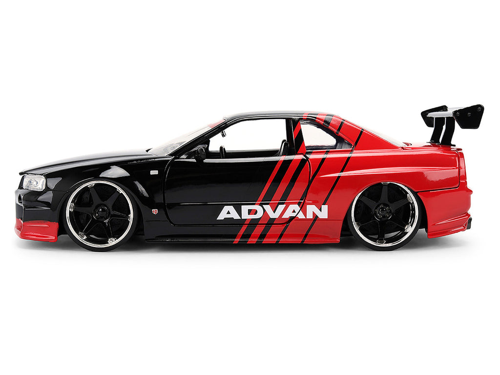 2002 Nissan Skyline GT-R (R34) RHD (Right Hand Drive) "ADVAN" Black and Red "AutoWorks" Series 1/24 Diecast Car Model by Jada-2