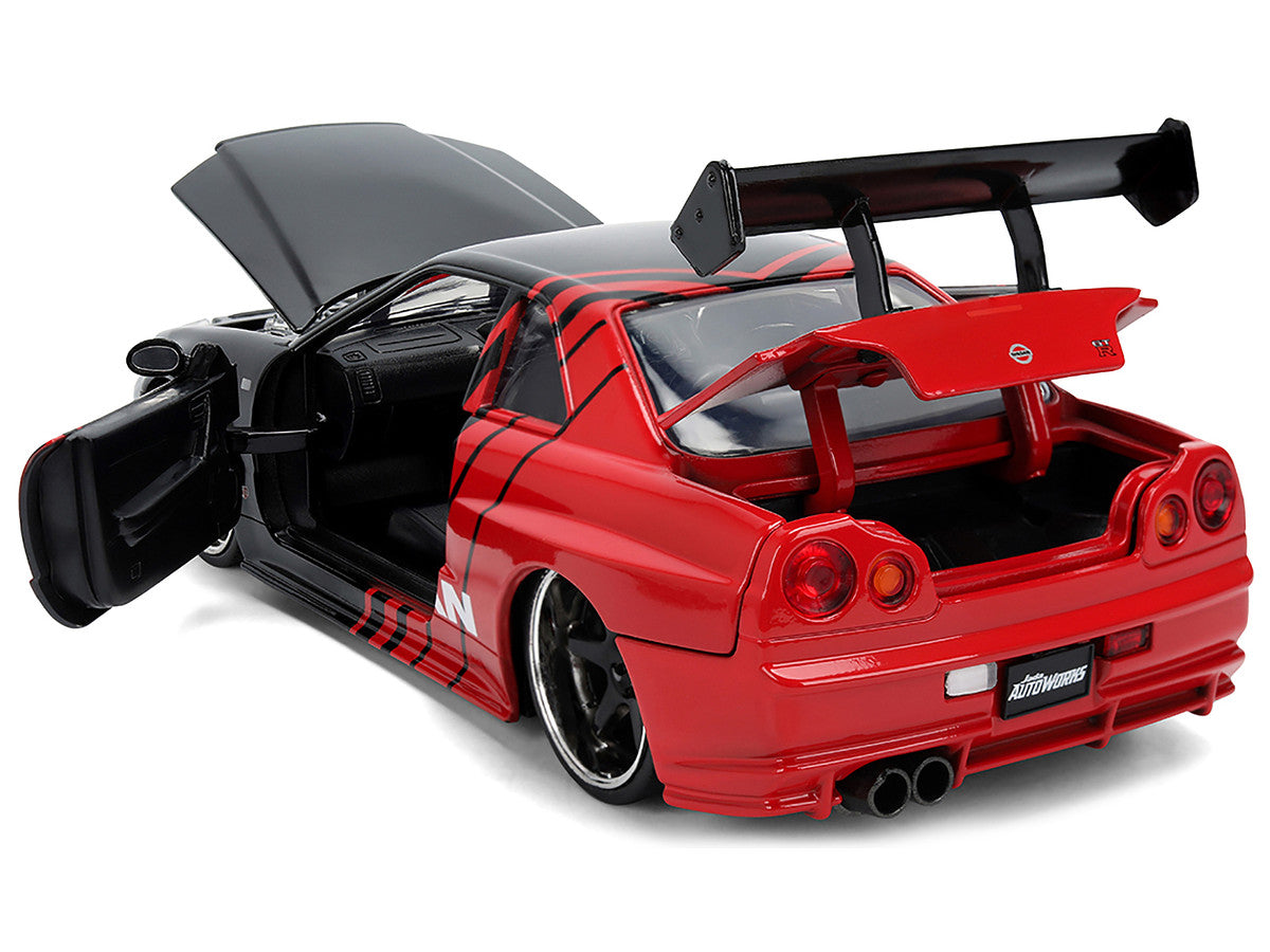 2002 Nissan Skyline GT-R (R34) RHD (Right Hand Drive) "ADVAN" Black and Red "AutoWorks" Series 1/24 Diecast Car Model by Jada-3