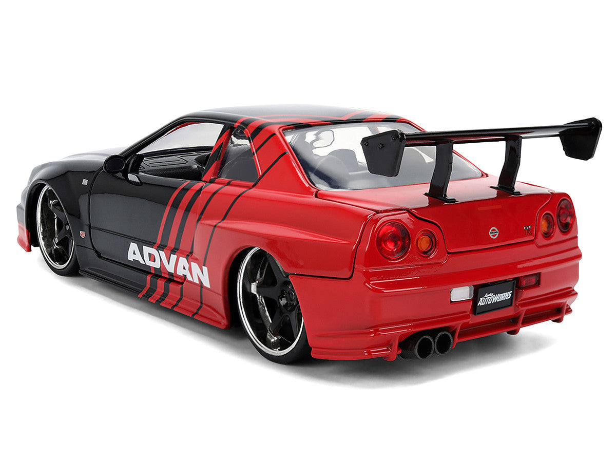2002 Nissan Skyline GT-R (R34) RHD (Right Hand Drive) "ADVAN" Black and Red "AutoWorks" Series 1/24 Diecast Car Model by Jada-4