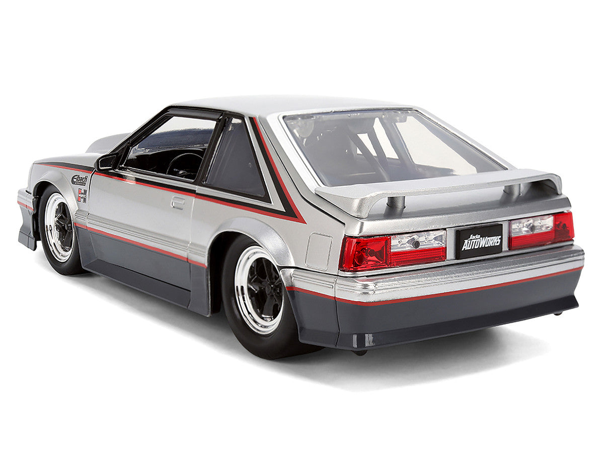 1989 Ford Mustang GT Silver Metallic and Gray with Black and Red Stripes "AutoWorks" Series 1/24 Diecast Car Model by Jada-4