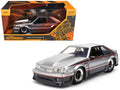 1989 Ford Mustang GT Silver Metallic and Gray with Black and Red Stripes "AutoWorks" Series 1/24 Diecast Car Model by Jada-0
