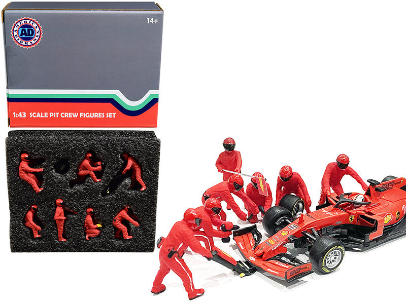 Formula One F1 Pit Crew 7 Figurine Set Team Red for 1/43 Scale Models by American Diorama-0