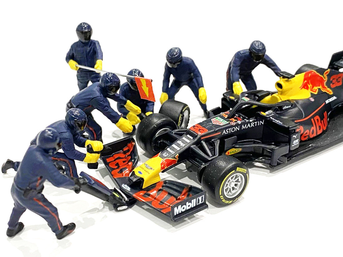 Formula One F1 Pit Crew 7 Figurine Set Team Blue for 1/43 Scale Models by American Diorama-1