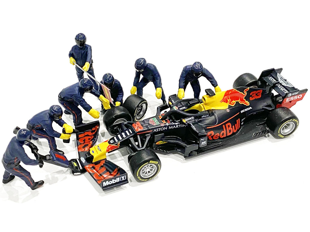 Formula One F1 Pit Crew 7 Figurine Set Team Blue for 1/43 Scale Models by American Diorama-2