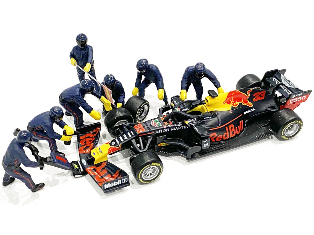Formula One F1 Pit Crew 7 Figurine Set Team Blue for 1/43 Scale Models by American Diorama-2