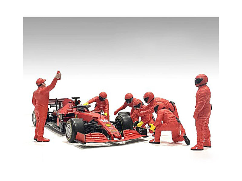 Formula One F1 Pit Crew 7 Figure Set Team Red Release III for 1/43 Scale Models by American Diorama-0