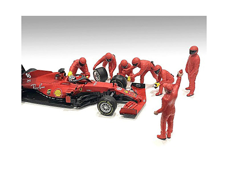 Formula One F1 Pit Crew 7 Figure Set Team Red Release III for 1/43 Scale Models by American Diorama-2