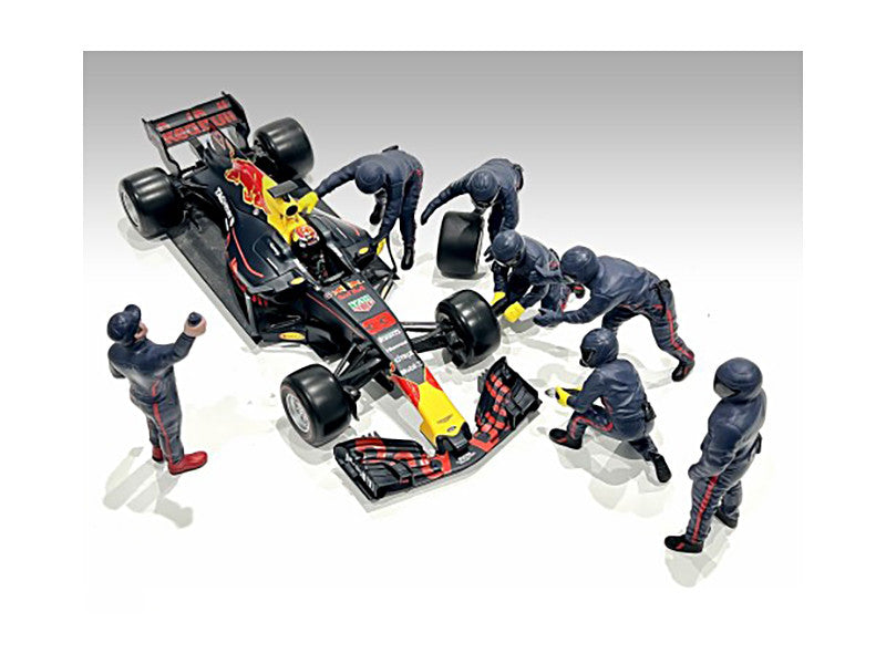 Formula One F1 Pit Crew 7 Figure Set Team Blue Release III for 1/18 Scale Models by American Diorama-1