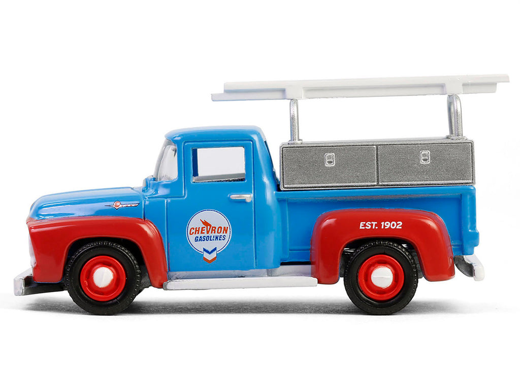 1956 Ford F-100 Pickup Truck with Tool Boxes and Ladders "Chevron" Blue and Red "Chevron Special Edition" Series 1 1/64 Diecast Model Car by Greenlight-3