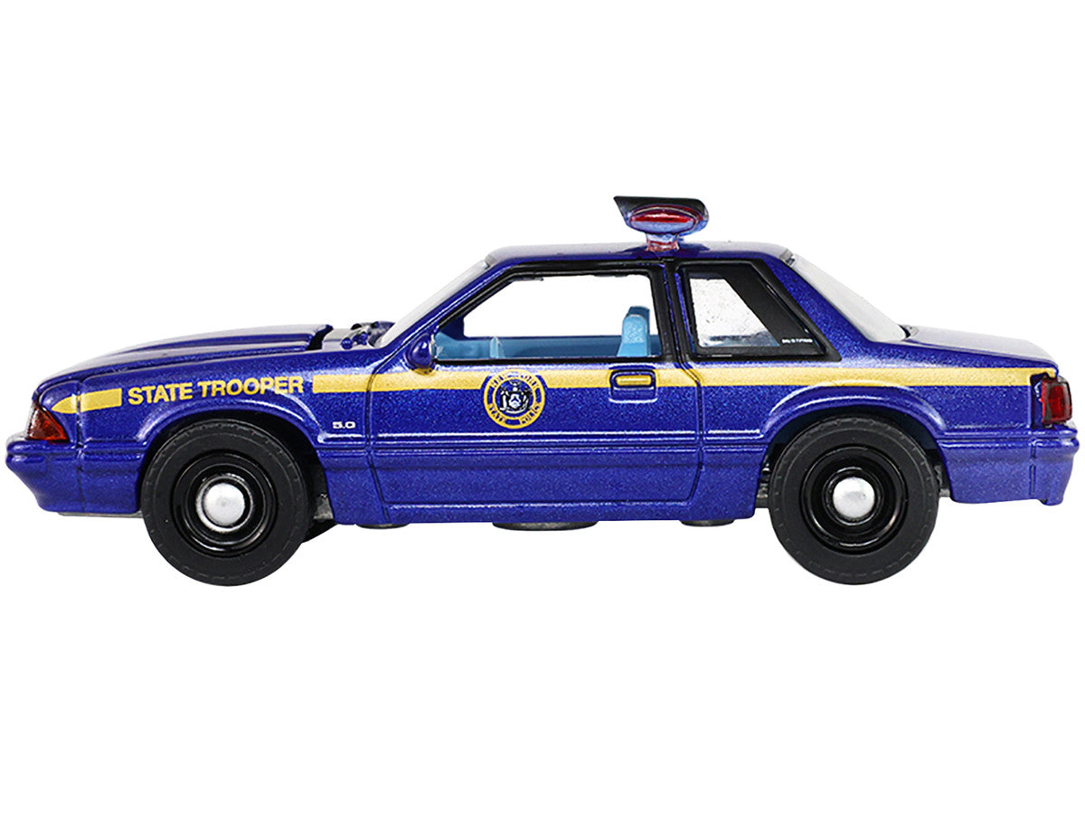 1988 Ford Mustang "New York State Police" Blue with Yellow Stripes and Blue Interior "Hot Pursuit" Series 8 1/64 Diecast Model Car by Greenlight-3