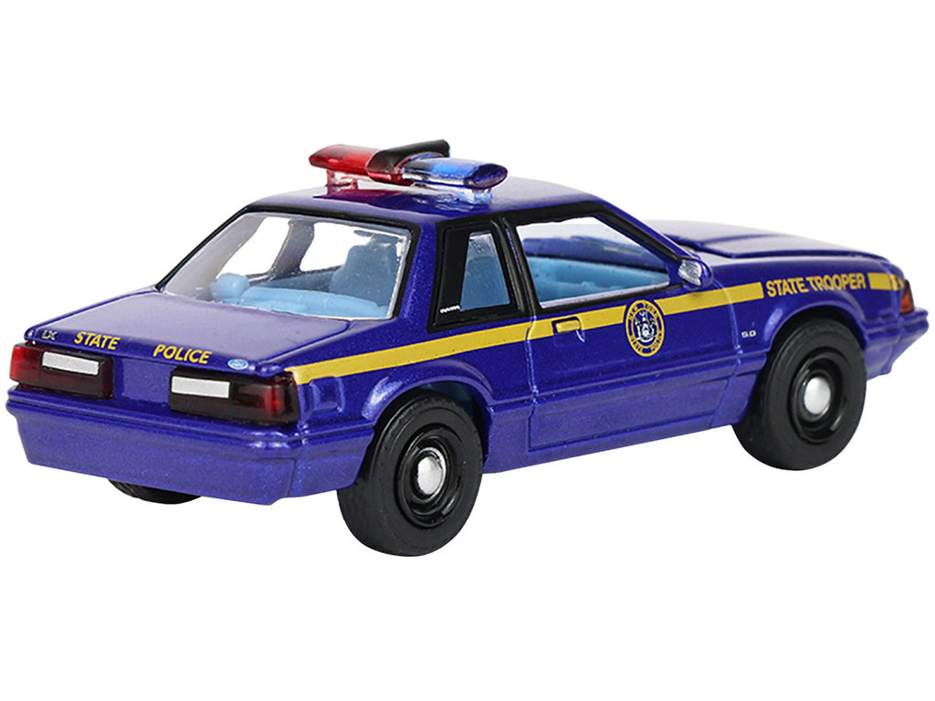 1988 Ford Mustang "New York State Police" Blue with Yellow Stripes and Blue Interior "Hot Pursuit" Series 8 1/64 Diecast Model Car by Greenlight-0