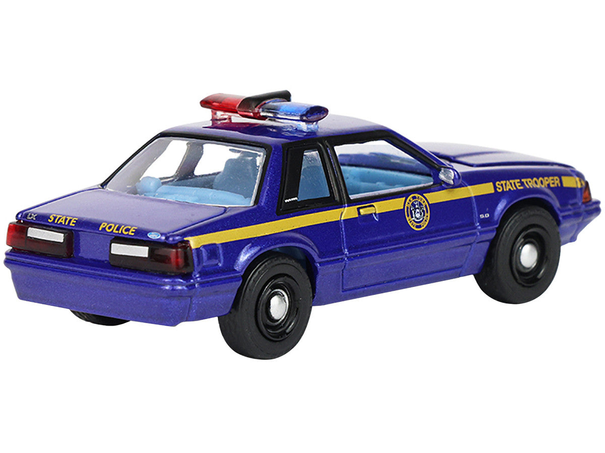 1988 Ford Mustang "New York State Police" Blue with Yellow Stripes and Blue Interior "Hot Pursuit" Series 8 1/64 Diecast Model Car by Greenlight-0