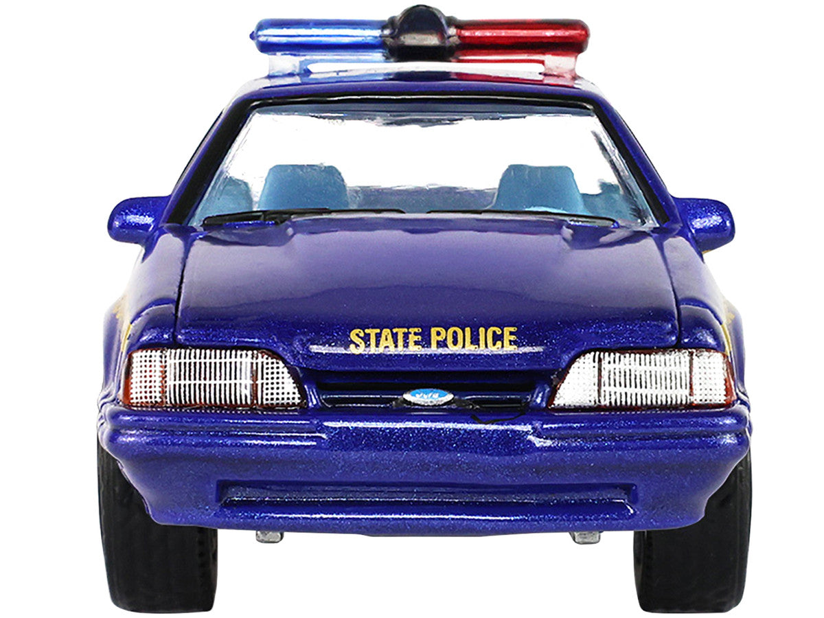 1988 Ford Mustang "New York State Police" Blue with Yellow Stripes and Blue Interior "Hot Pursuit" Series 8 1/64 Diecast Model Car by Greenlight-2