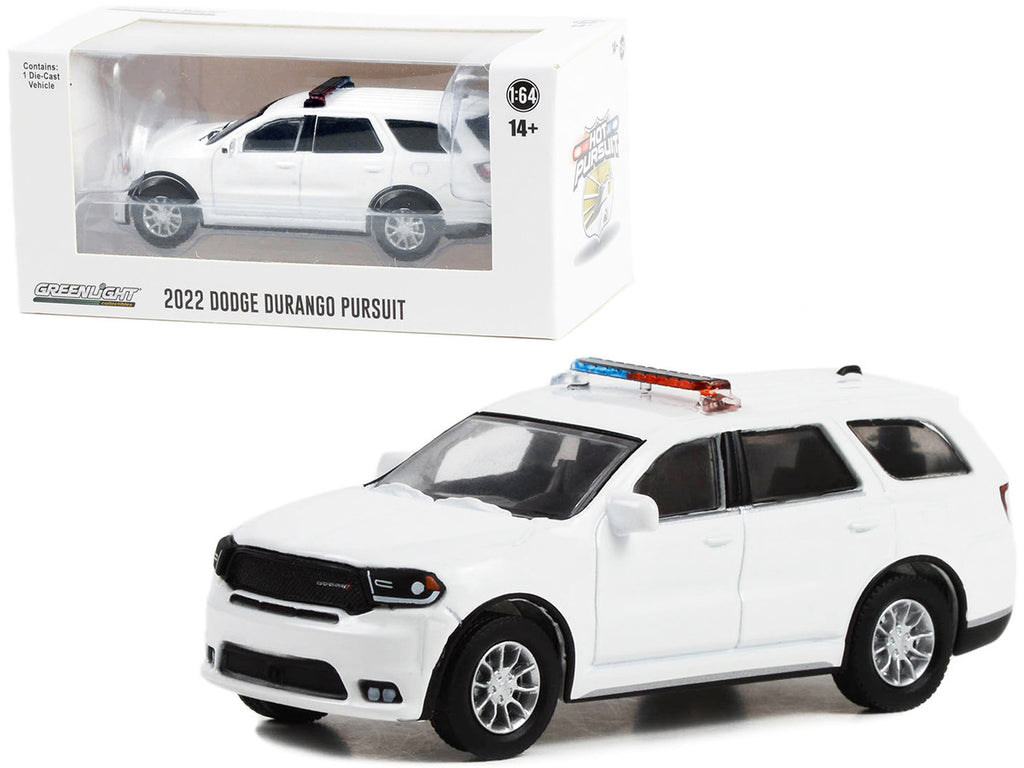 2022 Dodge Durango Pursuit Police Car with Lights White "Hot Pursuit" "Hobby Exclusive" Series 1/64 Diecast Model Car by Greenlight-0